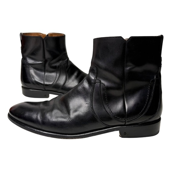 John Varvatos Mens Black Leather‎ Side Zip Ankle Boots 1438 Made in Italy 10.5